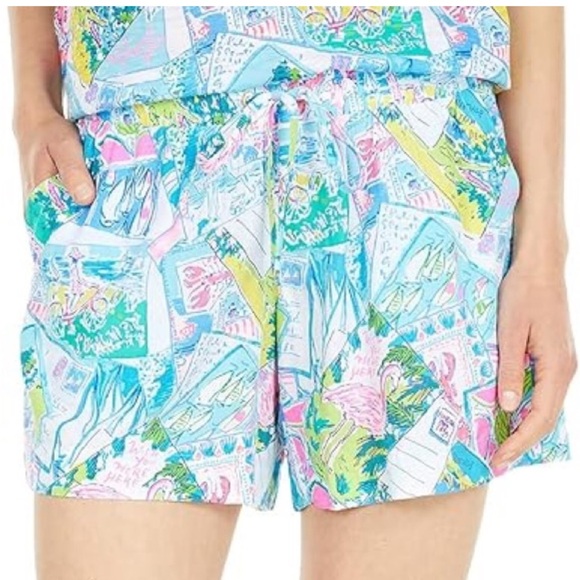 EUC Lilly Pulitzer Katia Shorts pull up Pop Up Wish You Were Here XS - Picture 2 of 9